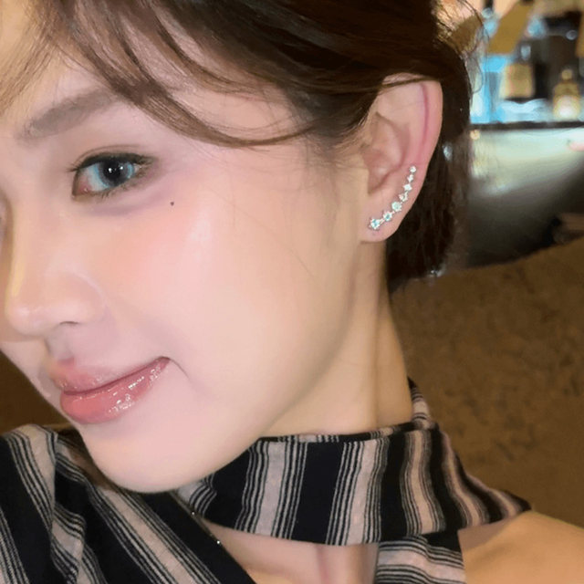 Micro-inlaid one-row zircon earrings for women 2025 new hot flash drill earbuds niche design curved earrings earrings