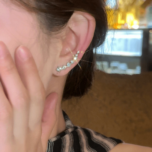 Micro-inlaid one-row zircon earrings for women 2025 new hot flash drill earbuds niche design curved earrings earrings