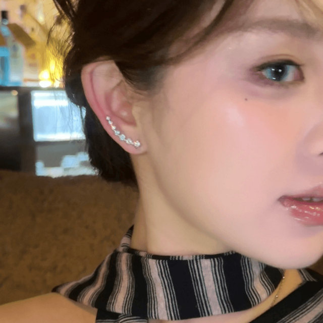 Micro-inlaid one-row zircon earrings for women 2025 new hot flash drill earbuds niche design curved earrings earrings