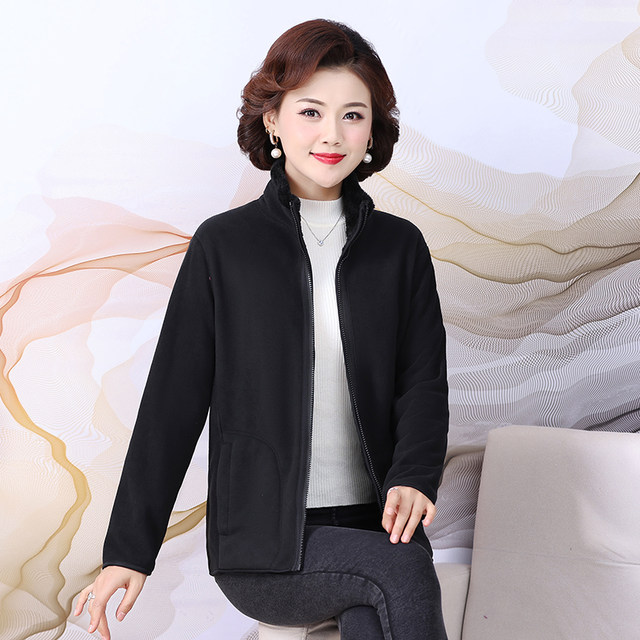 Holy Dragon Miao Middle-aged and Elderly Women's Spring and Autumn New Fleece Jacket Coral Fleece Top Two-sided Mom's Top

