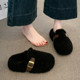 
Thick-soled Birkenstock shoes, toe-toe furry slippers for women, 2025 autumn and winter new style lazy one-leg plus velvet cotton slippers