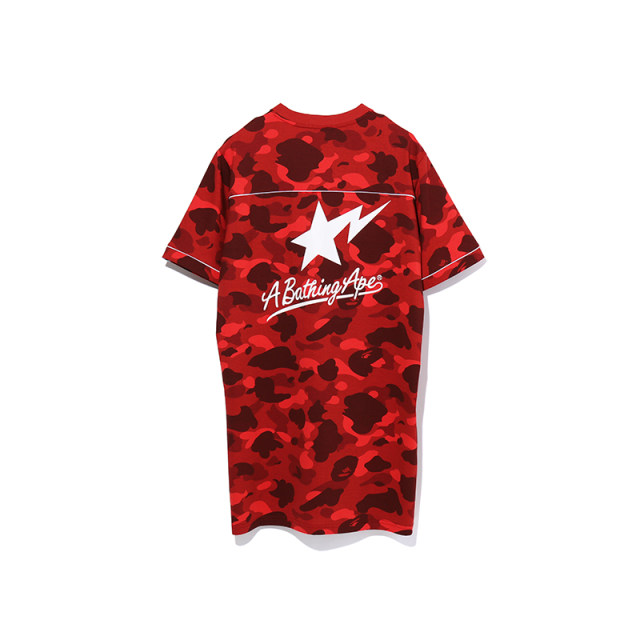 BAPE women's spring and summer star pattern letters camouflage print round neck short-sleeved dress 235511E