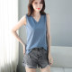 Loose sleeveless T-shirt for women black v-neck top versatile slim white short-sleeved T-shirt with slit hem vest outside