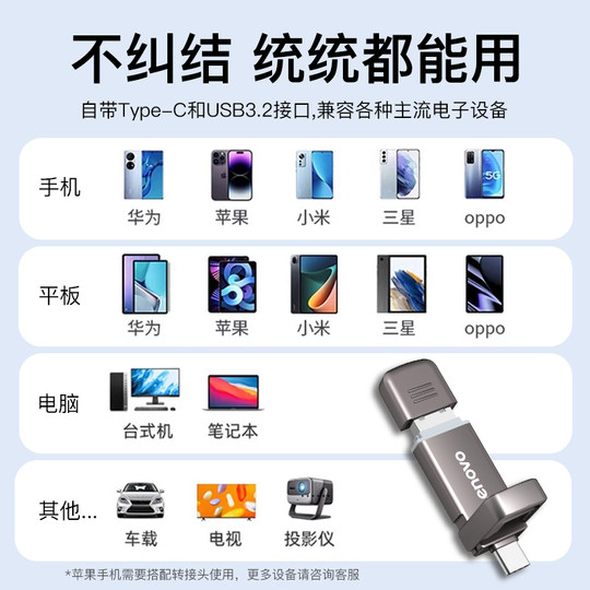联想u盘typec双接口手机电脑两用64g大容量定制刻字正品128gb优盘