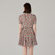 The same style in the mall, Mossack V-neck Short Sleeve High Waist Cherry Blended Printed Dress for Women