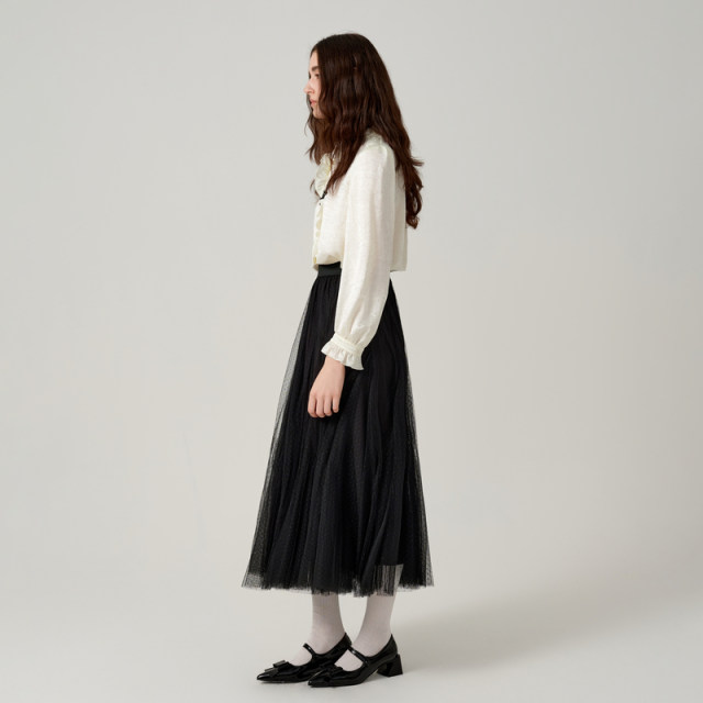 The same style in the shopping mall, Mosakha vintage dots mesh heavy industry multi-layer mesh splicing long skirt for women