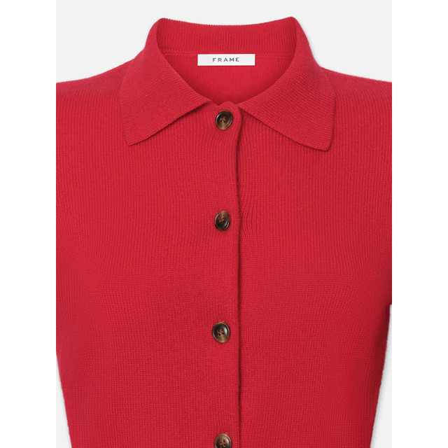 
FRAME Women's Red Short Cashmere Polo Lapel Button Cardigan