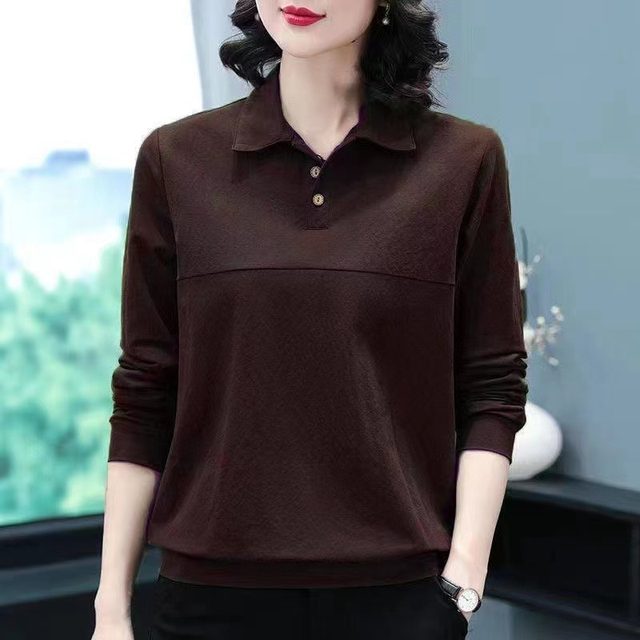 2025 Spring and Autumn New Polo Shirt T-shirt Women Loose Large Size T-shirt Korean versatile middle-aged mother women's top
