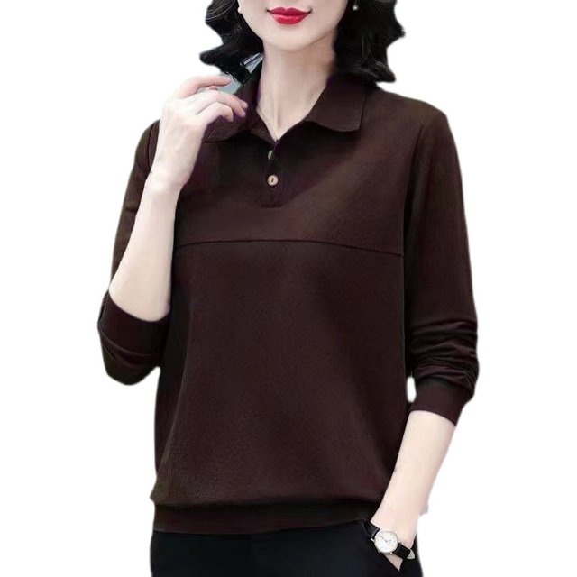 2025 Spring and Autumn New Polo Shirt T-shirt Women Loose Large Size T-shirt Korean versatile middle-aged mother women's top
