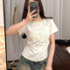 Cute cartoon puppy flocking embroidered short sleeves for women with small fresh green round neck shoulder T-shirt waist-hugging short top