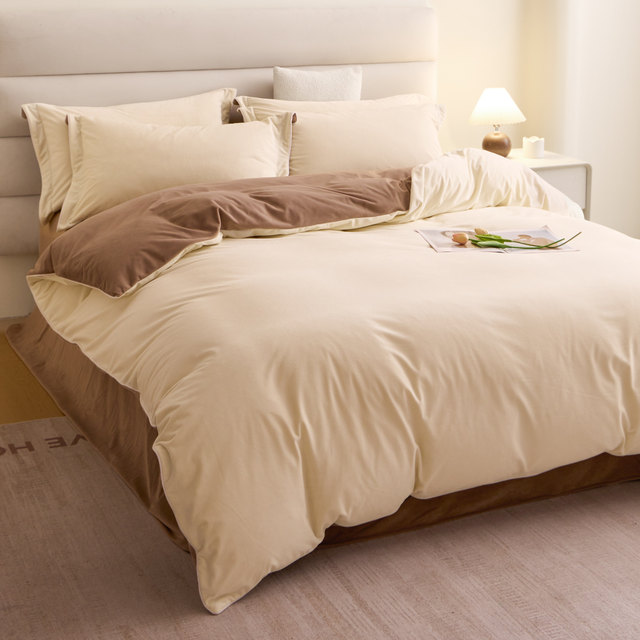 Category A maternal and infant level baby velvet four-piece quilt cover winter warm quilt cover anti-static plus velvet quilt cover milk velvet 4