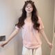 Pink V-neck Loose Front Shoulder Short Sleeve T-shirt for Women in Summer 2025 New Lazy Casual Cotton Half Sleeve T-shirt Top