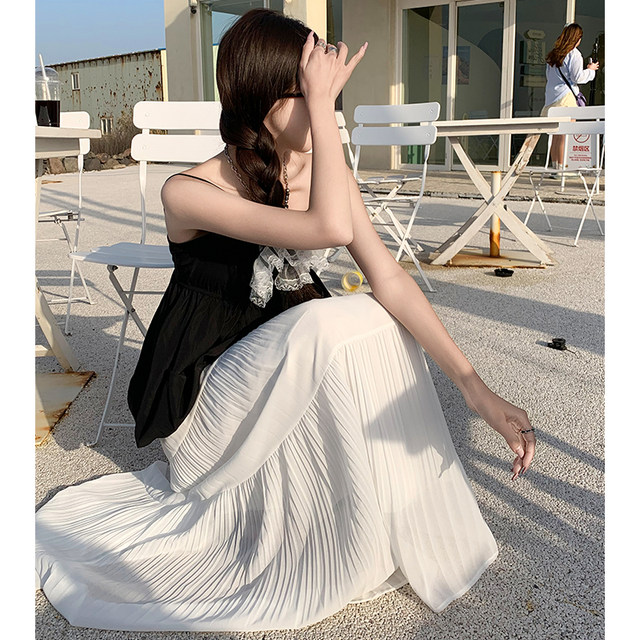 
White skirt for women in summer 2025 new high-waisted slim big hem skirt pleated a-line umbrella skirt cake midi skirt