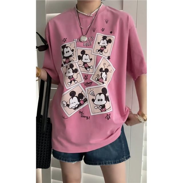 
Spot 2025 summer new product, Song Lan new style 25057 fashionable pink cartoon pattern loose short-sleeved T-shirt
