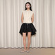 hug 2025 Autumn and Winter Black Irregular Pleated Cleft Skirt Drawstring Elastic Waist