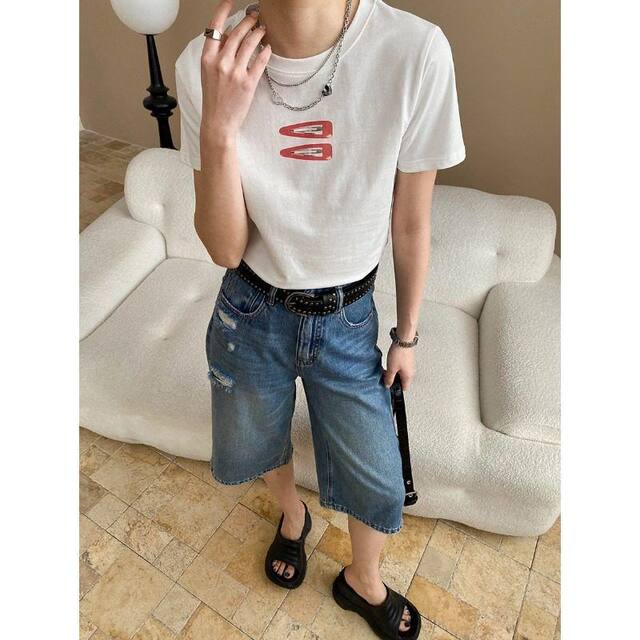 
Sinan Niche Design Sense American Fun Red Haircard Printed Round Neck Slim Short Sleeve T-shirt SN7377