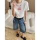 
Sinan Niche Design Sense American Fun Red Haircard Printed Round Neck Slim Short Sleeve T-shirt SN7377