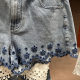 VM NY NB UR2025 summer French sweet age-reducing embroidery hollow spliced ​​denim shorts wide-leg pants women ins
