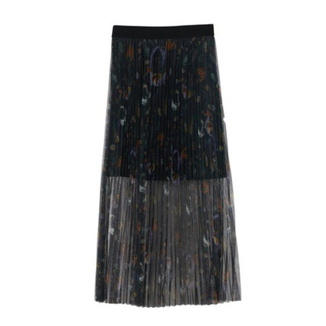 Answer to the mystery 2022 autumn new retro printed mesh skirt A-shaped versatile pleated design skirt for women 223MB1040
