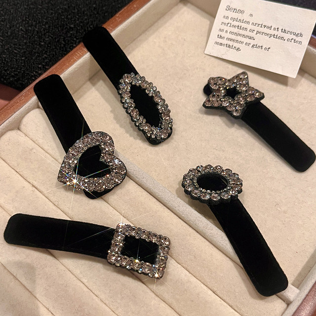 Autumn and winter black small fragrant velvet BB clip temperament women's back hairpin rhinestone high-end side clip hairpin clip
