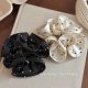 
South Korea's Dongdaemun high-end satin black and white polka dot large intestine hair ring versatile ball head high ponytail hair rope hair accessories