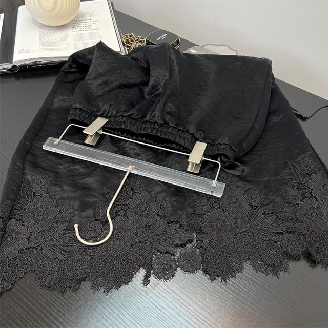 New Chinese style acetic acid skirt for women 2025 spring and autumn new high-waist slim lace spliced ​​mid-length skirt