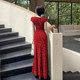 GirlsAt18 French temperament red short-sleeved dress for women in summer new sexy slim vacation skirt