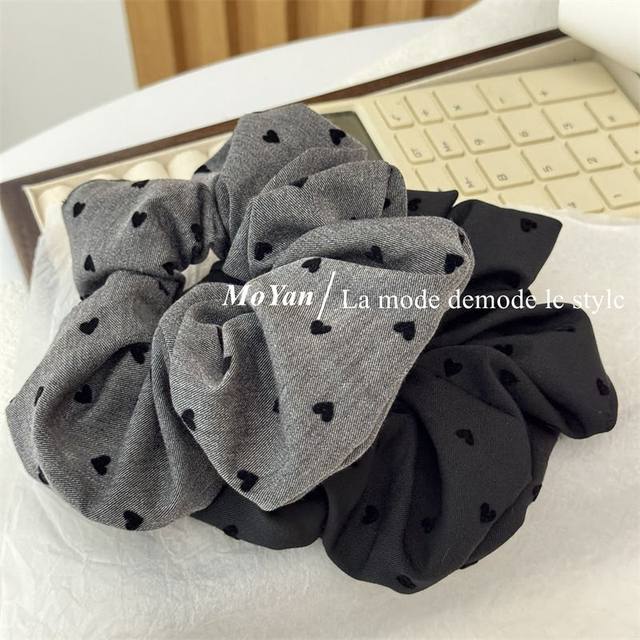 2025 new polka dot bow love hair rope retro large intestine hair ring head rope bun scalp band temperament head flower
