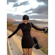 pusumede black slim knitted dress for women long-sleeved bottom skirt temperament half high neck tight hip-covered skirt