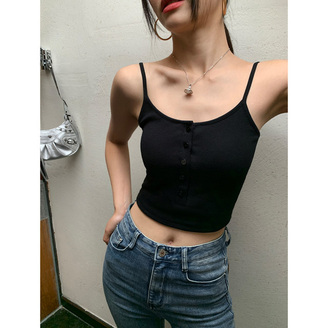 pusumede knitted small suspender vest with chest cushion for women in summer wear high waist slim body
