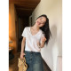 Pusumede black v-neck short-sleeved shoulder T-shirt for women in summer new Korean style versatile loose casual top