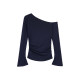 pusumede slanted neck off-shoulder long-sleeved sweater T-shirt for women's design, waist-hugging slim temperament, flared sleeve top