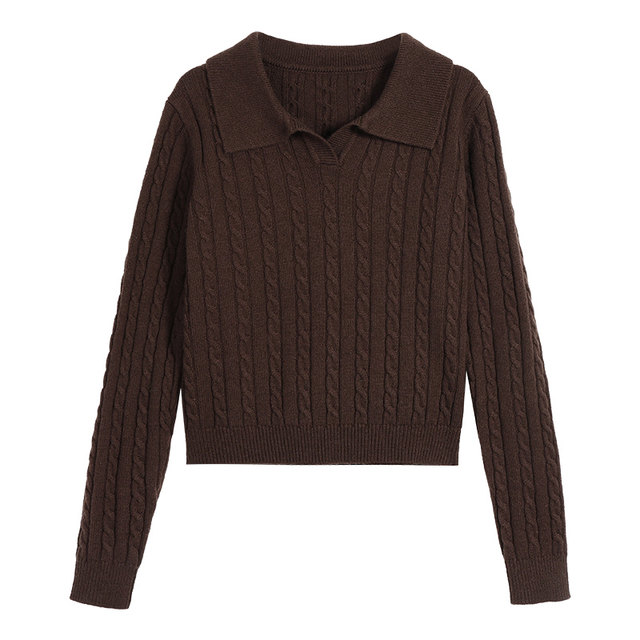pusumede retro twist polo sweater for women wearing sweaters slim short lapel pullover long sleeve top