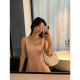 pusumede French square collar suspender dress for women in summer waist-hugging sleeveless textured skirt temperament vest skirt