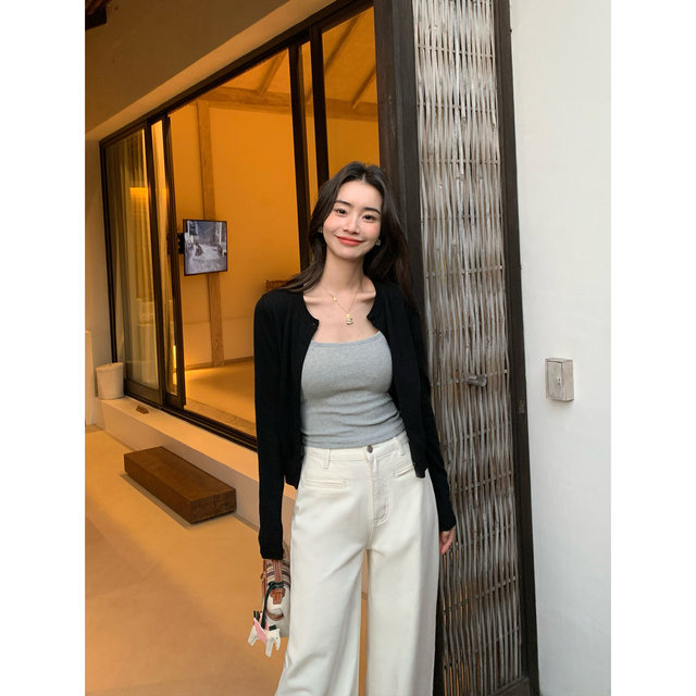 Pusumede black square collar suspender vest for women new style inner versatile slim fit short knitted top
