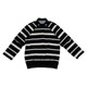 Oinkoink black and white striped stand collar removable sleeve sweatshirt with two-wear pullover half turtle neck T-shirt loose casual top
