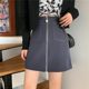 Fat mm design-sensing bright line skirt for women zipper pocket A-line skirt large size high waist slim arm short skirt black