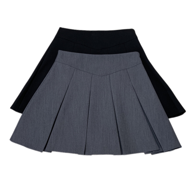 Gray pleated skirt large size solid color miniskirt for women summer anti-exposure slim A-line skirt fat mm campus style skirt
