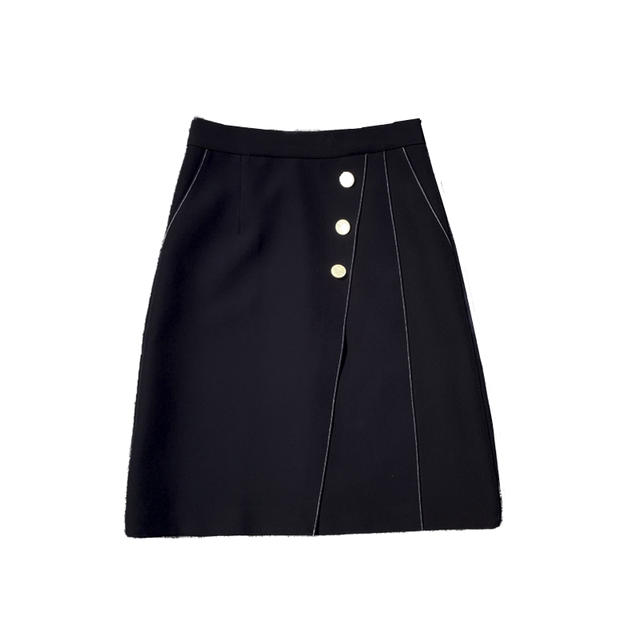 Irregular skirt women's middle skirt large size bright line pocket mid -length fat mm design sense cover professional A -line skirt