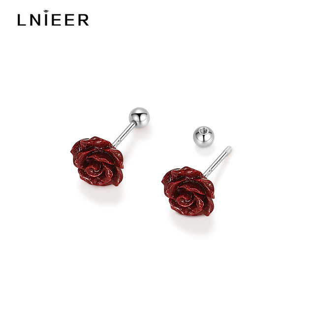 999 sterling silver cinnabar rose earrings for women 2025 new hot style ear piercing earrings autumn and winter high-end ear decorations