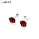 999 sterling silver cinnabar rose earrings for women 2025 new hot style ear piercing earrings autumn and winter high-end ear decorations