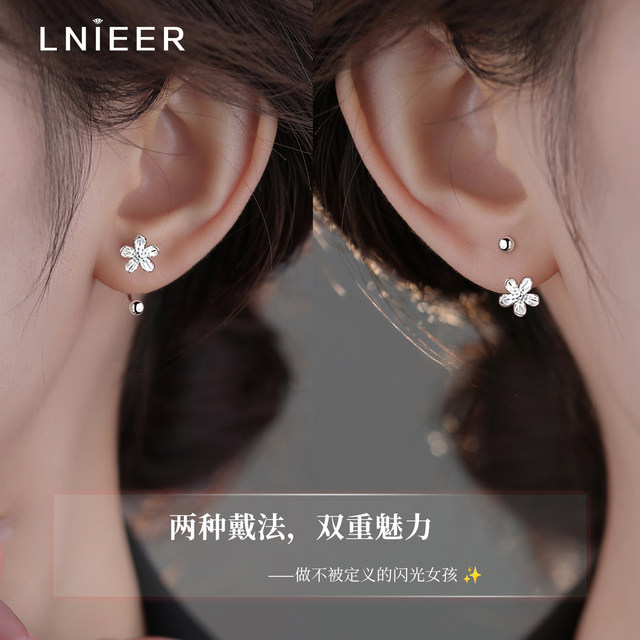 999 sterling silver flower earrings and earrings, light luxury niche design sense 2025 new earrings for women