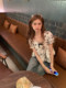 Ink printed puff sleeve shirt women's summer 2023 new style French niche retro bow short-sleeved top