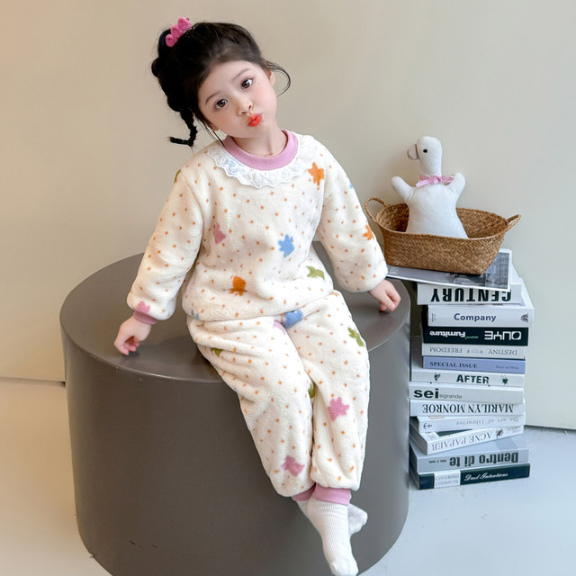 Children's pajamas flannel little girl autumn and winter small and medium-sized children's warm suit coral velvet winter girls' home clothes