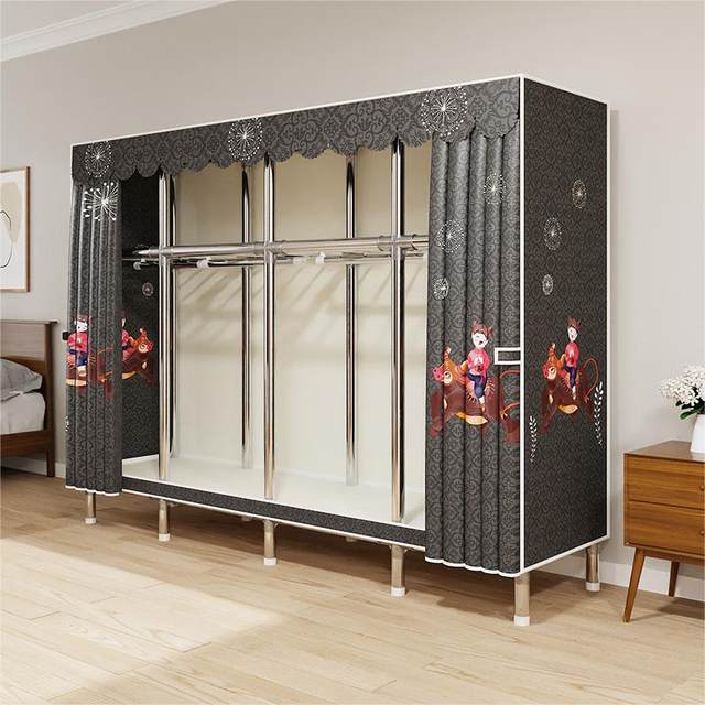 Wardrobe steel frame structure new 2023 popular rental room wardrobe home bedroom simple assembly dormitory storage cabinet
