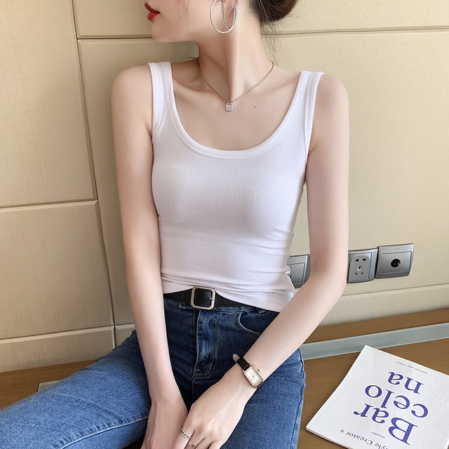 White suspender vest for women with anti-exposure underwear 2025 new U-neck internet celebrity base top for summer