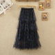 2024 spring and summer new high-waist multi-layer irregular plaid tulle skirt spliced ​​plaid mesh long skirt women's skirt