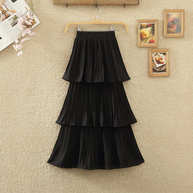 2024 spring and summer new high-waist layered spliced ​​cake skirt design niche mid-length pleated skirt for women