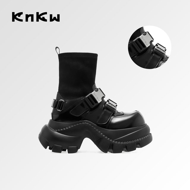 knkw streamer functional cool short boots women's autumn and winter new thick-soled black British fashion boots