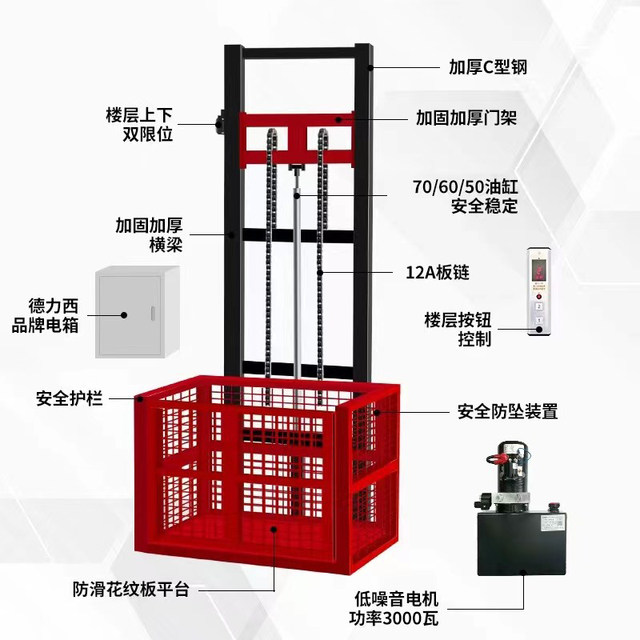 Lifting platform freight elevator guide rail factory warehouse electro-hydraulic simple double-track large-tonnage freight lift